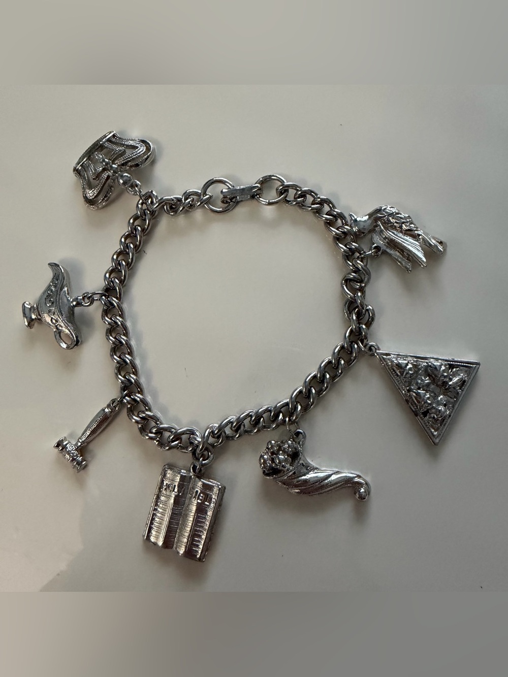 Vtg Signed ORA Silver Figural Multi Charm Bracelet